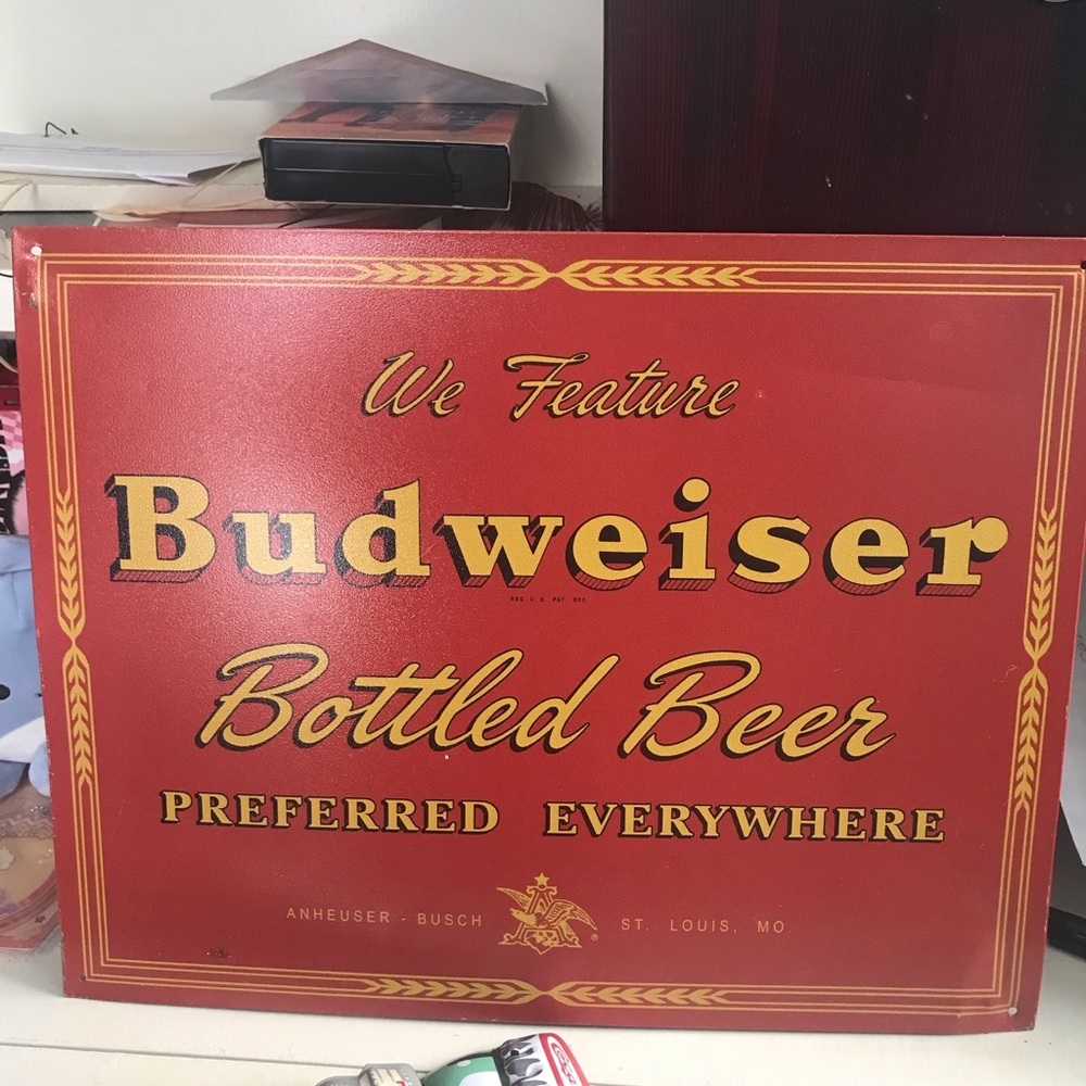 2004 Budweiser Bottled Beer Vintage Sign - Red & Gold